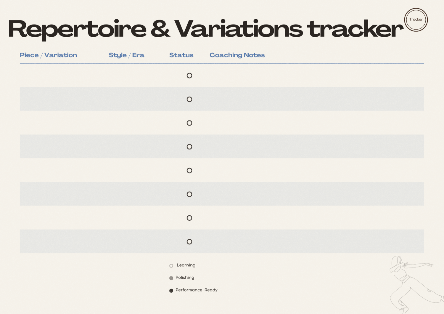 Repertoire and variations tracker