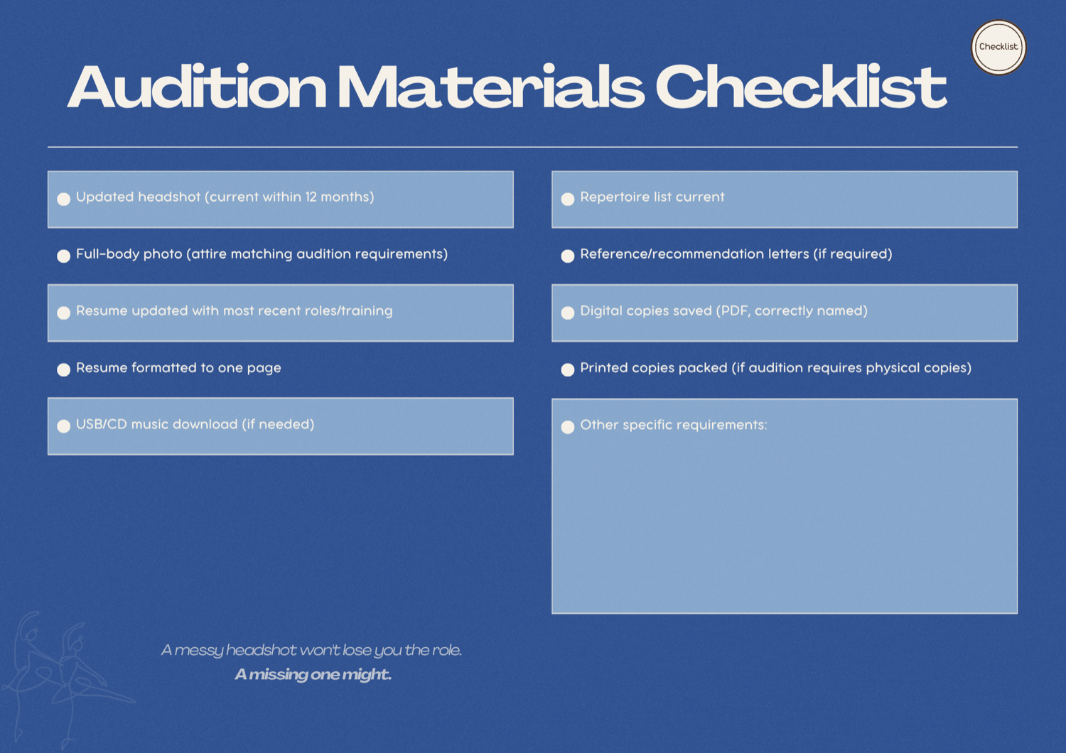 Audition materials checklist